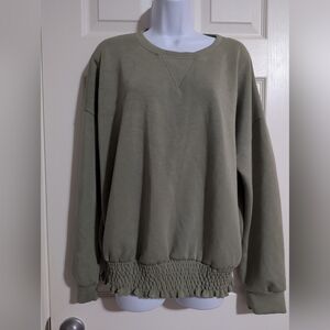CYNTHIA ROWLEY XL Bonded Sweatshirt Elastic Hem Waist Green Long Sleeve